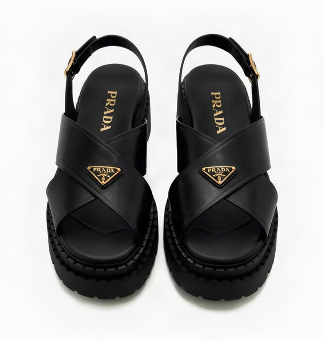 Prada Leather Sandals With The Iconic Enameled Metal Triangle Logo 4