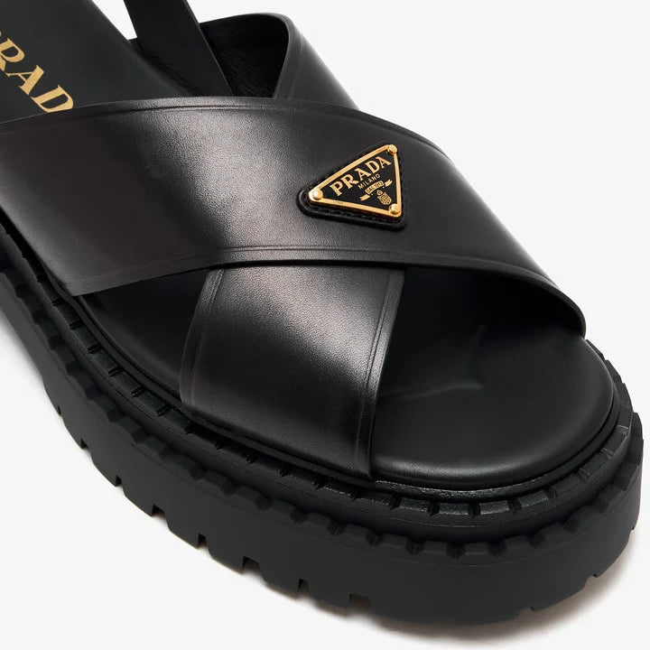 Prada Leather Sandals With The Iconic Enameled Metal Triangle Logo 3