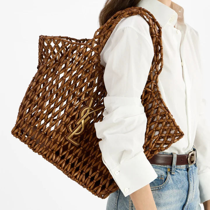 Saint Laurent Icare Medium in Wood Beads Light Wood And Brick 7