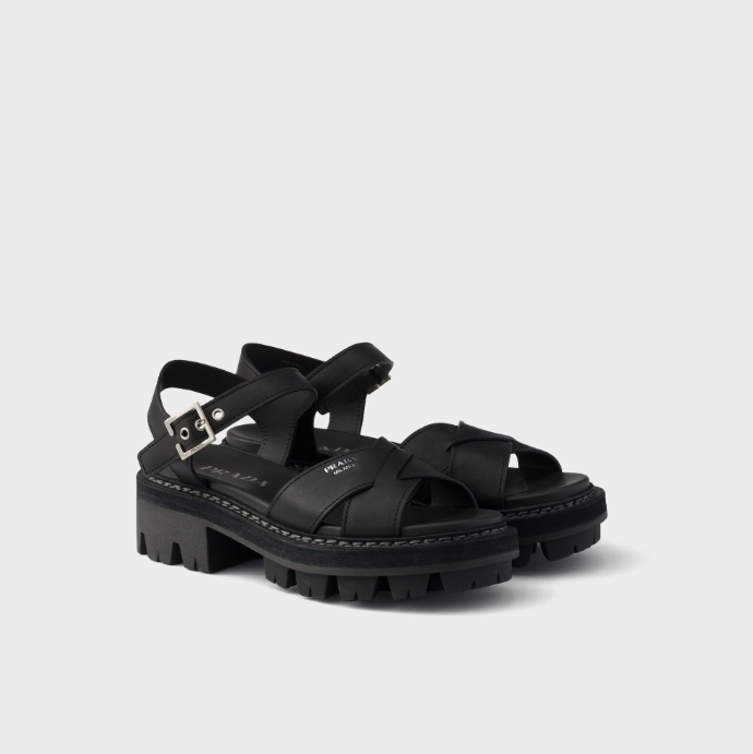 Prada Crisscross Leather Platform Sandals