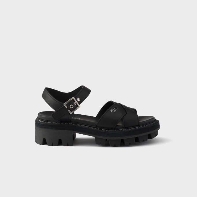 Prada Crisscross Leather Platform Sandals 2