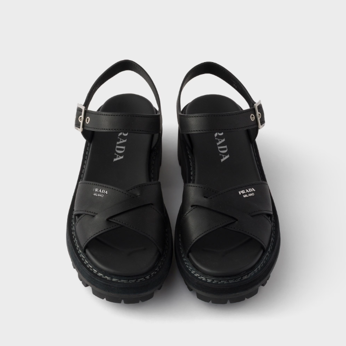 Prada Crisscross Leather Platform Sandals 4