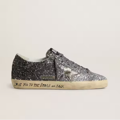 Golden Goose Women's Super Star With Glitter Upper And Silver Metallic Leather Star