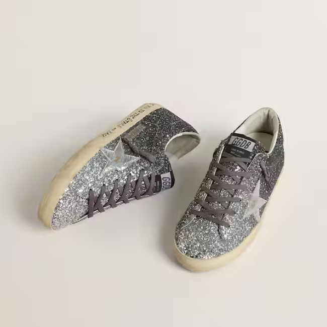 Golden Goose Women's Super Star With Glitter Upper And Silver Metallic Leather Star 2
