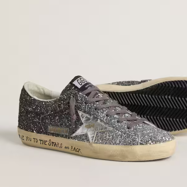 Golden Goose Women's Super Star With Glitter Upper And Silver Metallic Leather Star 3