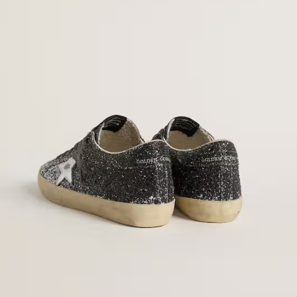 Golden Goose Women's Super Star With Glitter Upper And Silver Metallic Leather Star 4