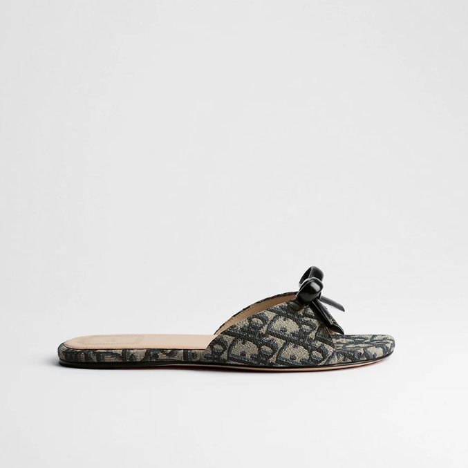 Dior Bow Slide Deep Blue Dior Oblique Embroidered Cotton 2