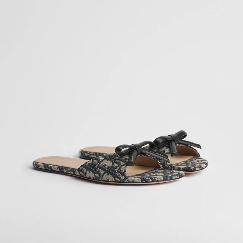 Dior Bow Slide Deep Blue Dior Oblique Embroidered Cotton 1
