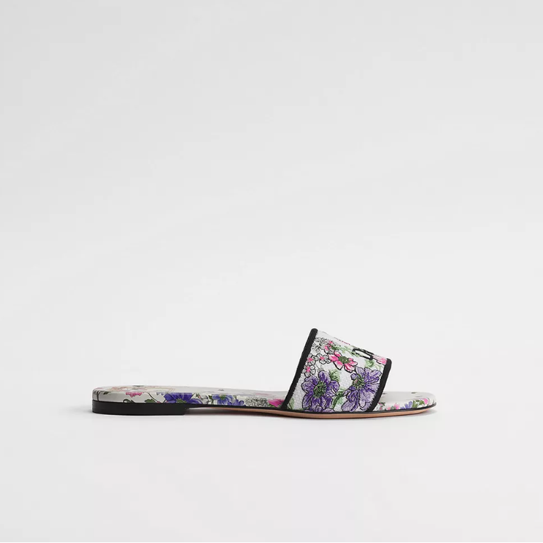 Dior Dway Slide Embroidered Cotton and Multicolor Dior Hortensia Garden Motif