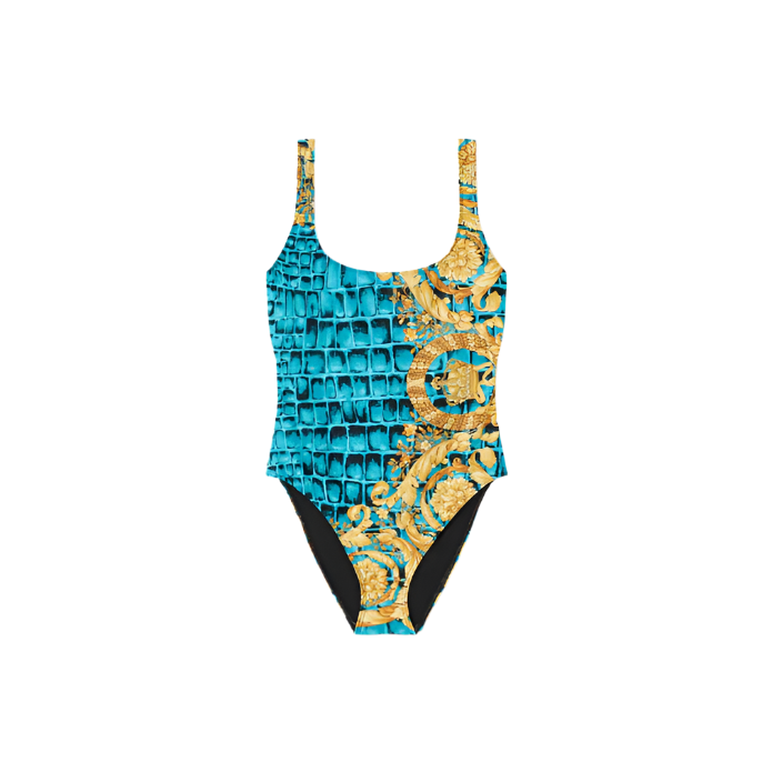 Versace Underwear Blue & Yellow Barrocodile Swimsuit 4