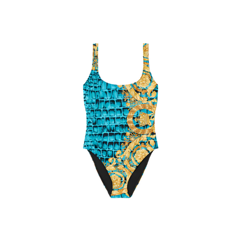 Versace Underwear Blue & Yellow Barrocodile Swimsuit