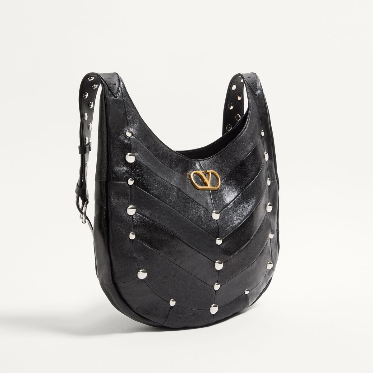 Valentino Garavani Hobo Bag In Chevron-Patterned Nappa Leather With Studs 4