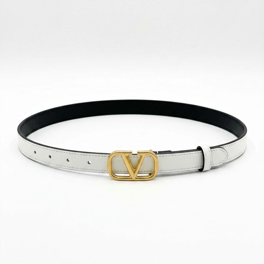 Valentino Garavani VLogo Signature Thin Leather Belt White 1