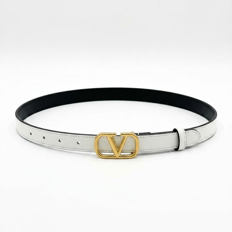 Valentino Garavani VLogo Signature Thin Leather Belt White