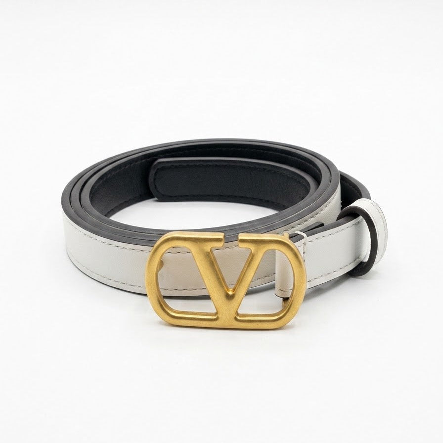 Valentino Garavani VLogo Signature Thin Leather Belt White 3