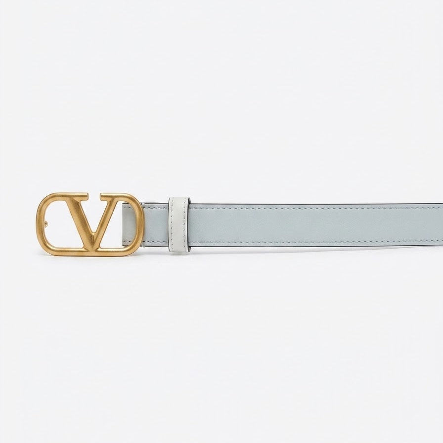 Valentino Garavani VLogo Signature Thin Leather Belt White 2