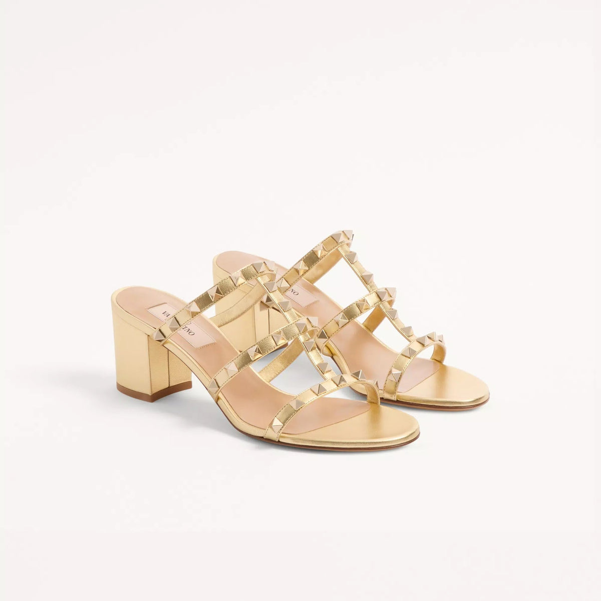 Valentino Rockstud Slide Sandal In Laminated Leather 1