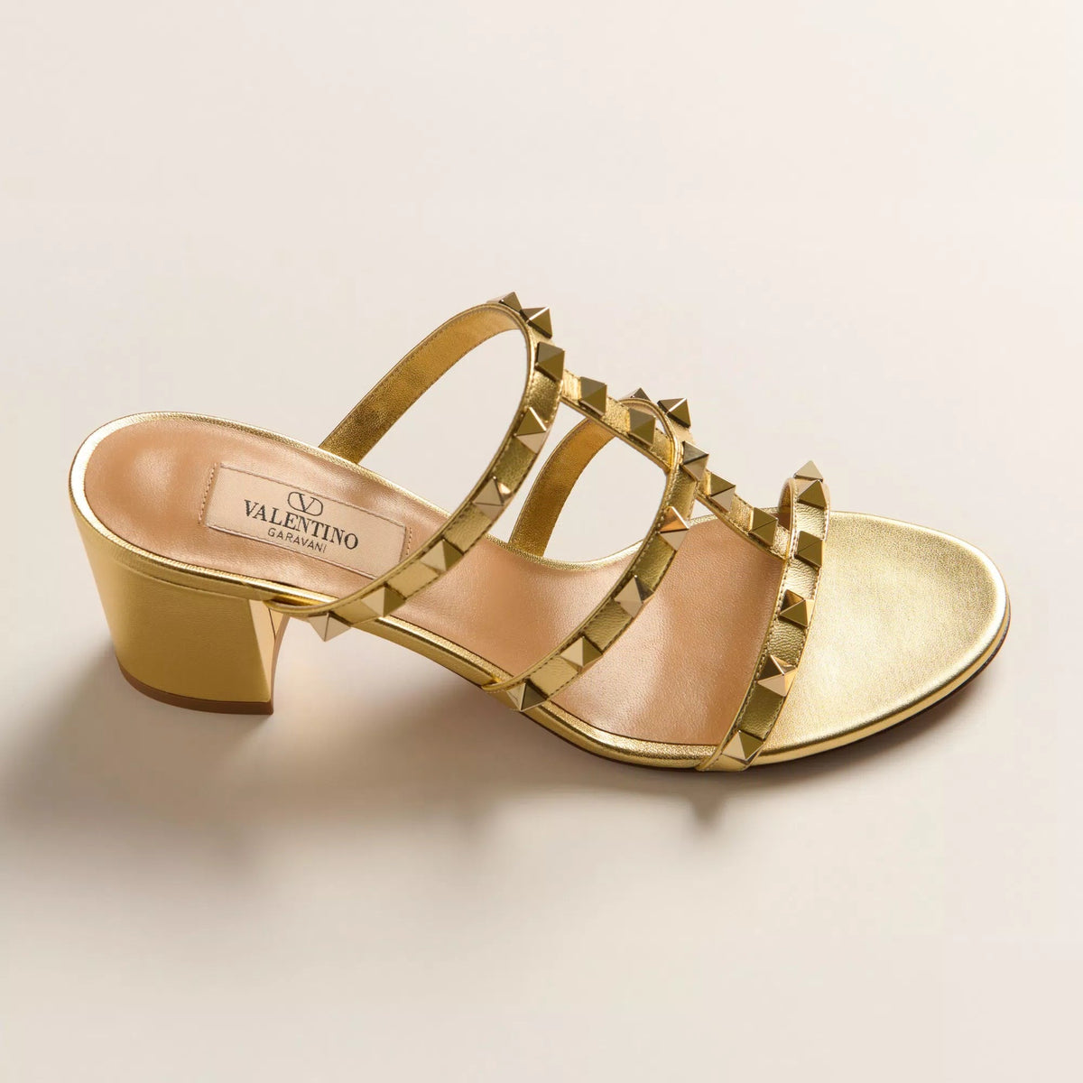 Valentino Rockstud Slide Sandal In Laminated Leather 5