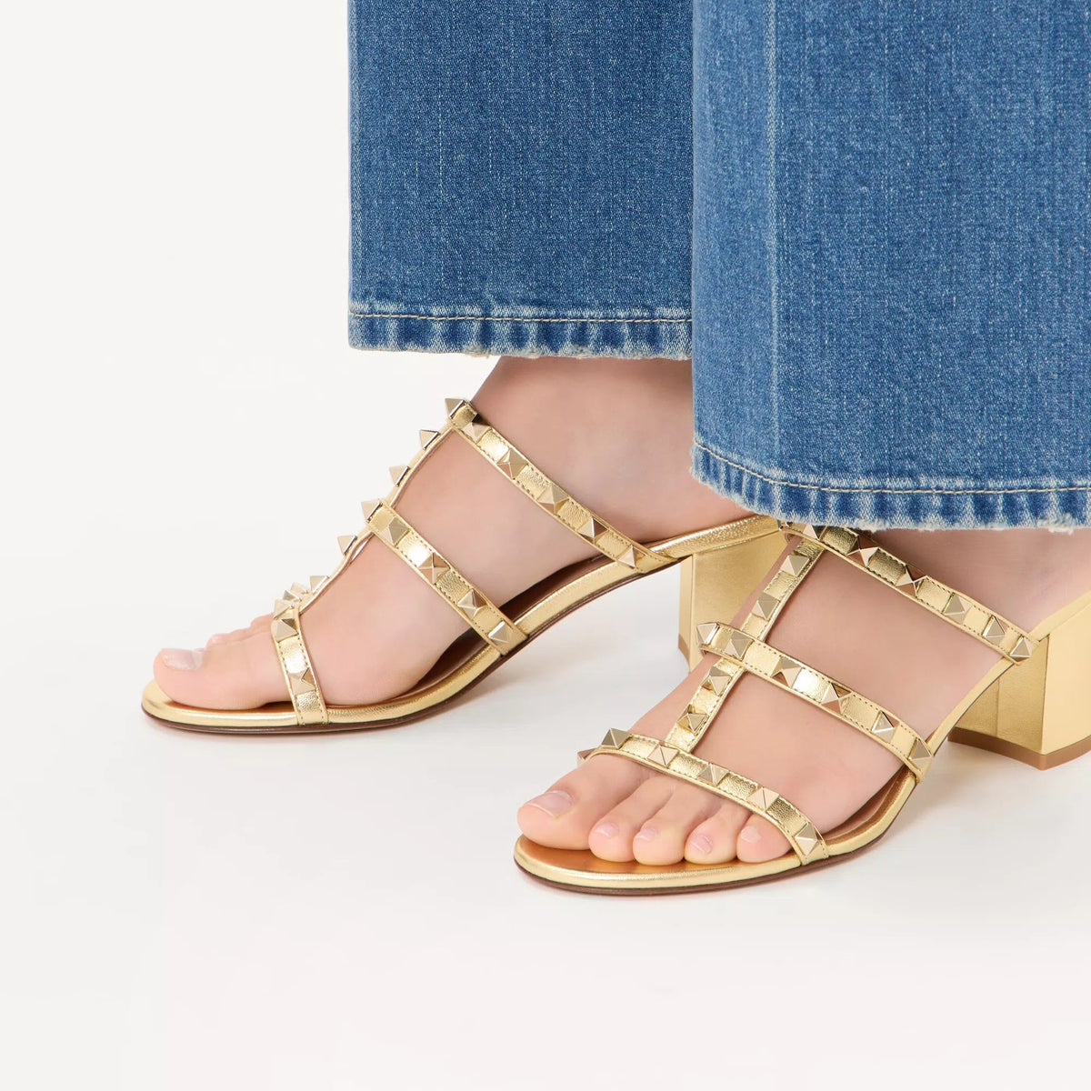 Valentino Rockstud Slide Sandal In Laminated Leather 7