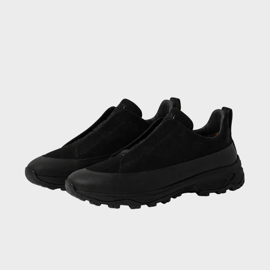 Zegna Black Leather and Suede Triple Stitch™ Monte Sneakers 1