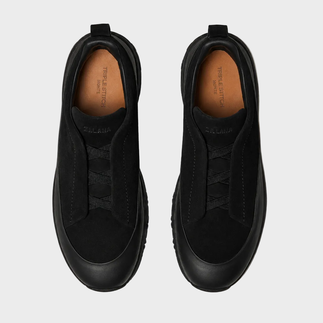 Zegna Black Leather and Suede Triple Stitch™ Monte Sneakers 2