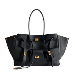 Balenciaga Bel Air Carry All Bag Medium In Black Smooth Calfskin, Aged-Gold Hardware