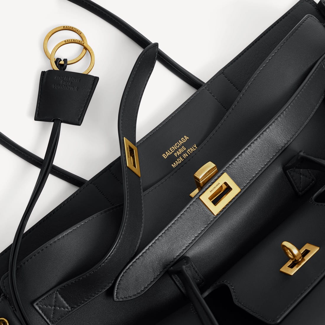 Balenciaga Bel Air Carry All Bag Medium In Black Smooth Calfskin, Aged-Gold Hardware 6