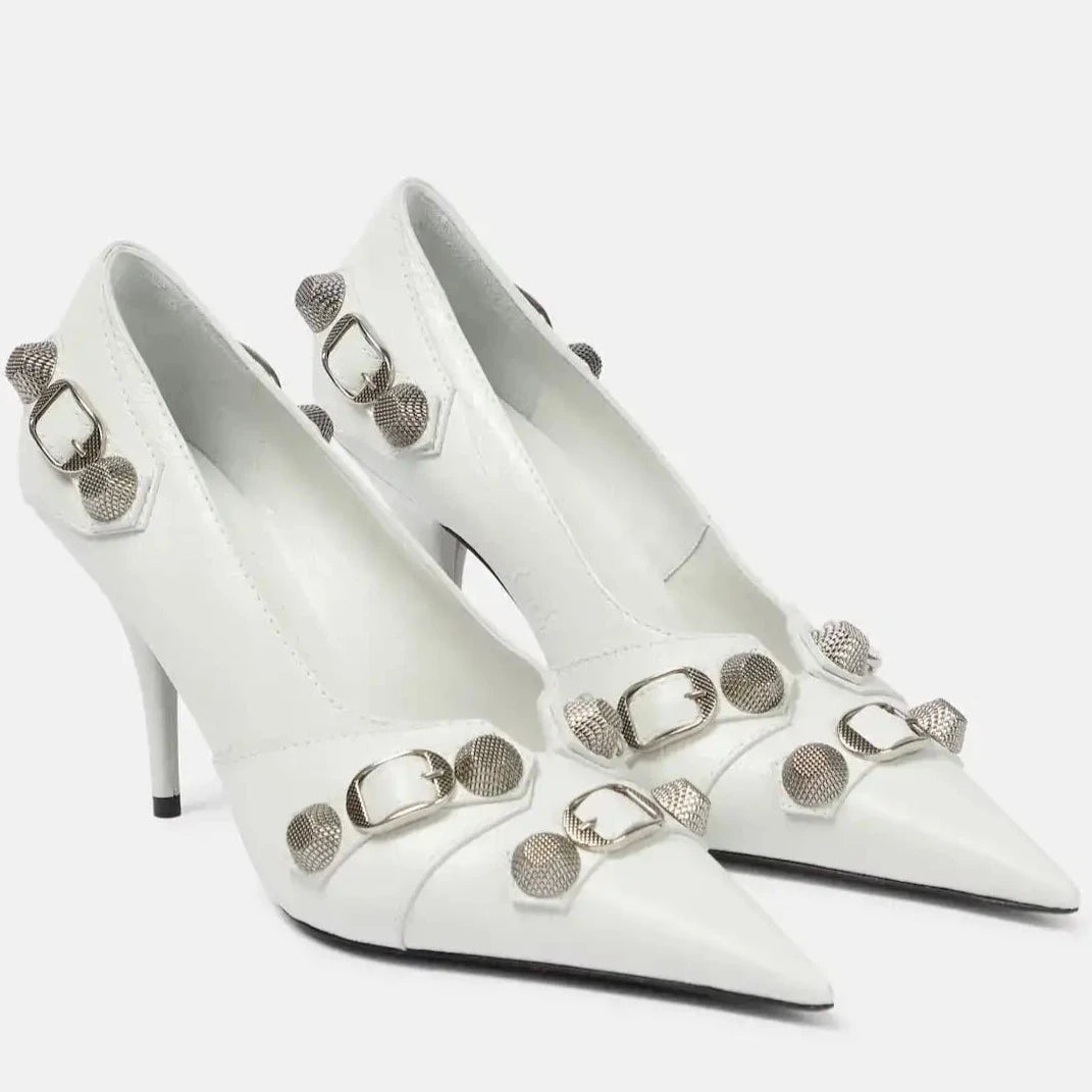 Balenciaga Cagole White Leather Stiletto Pumps 1