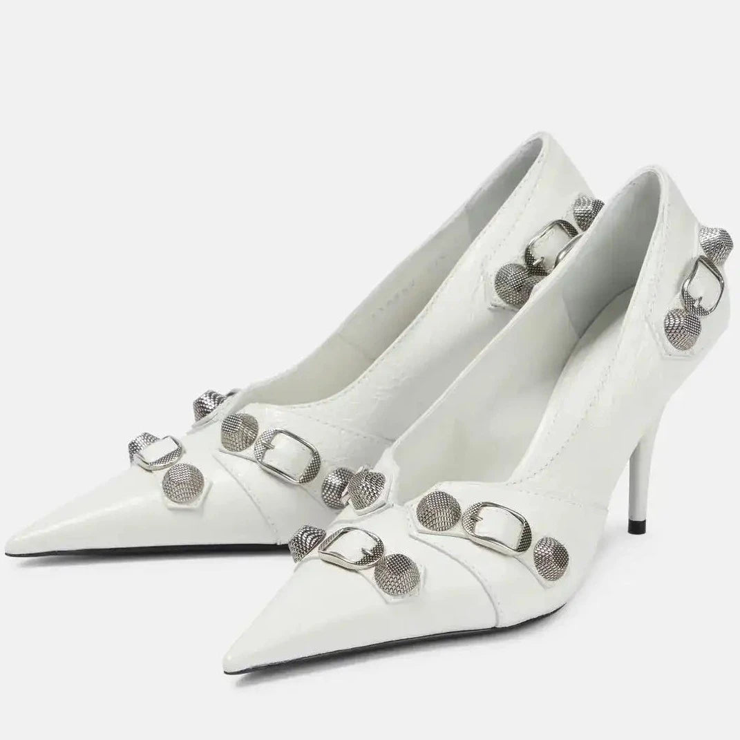 Balenciaga Cagole White Leather Stiletto Pumps 4