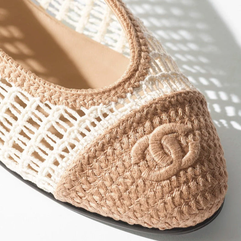Chanel Ballet Flats Raffia White & Beige 3