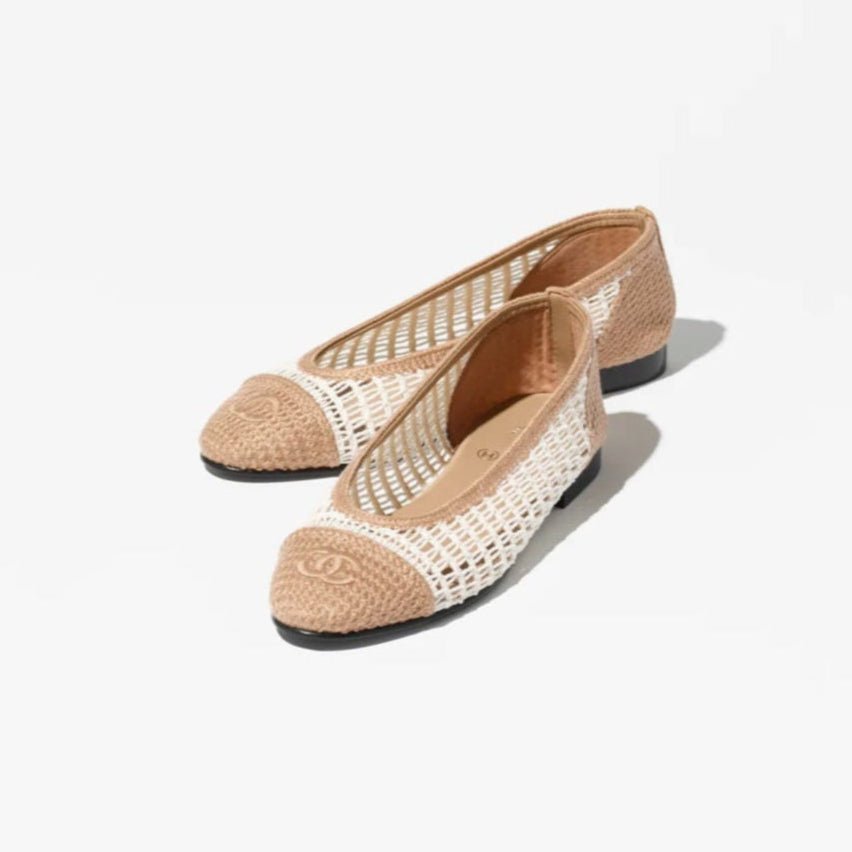 Chanel Ballet Flats Raffia White & Beige 1