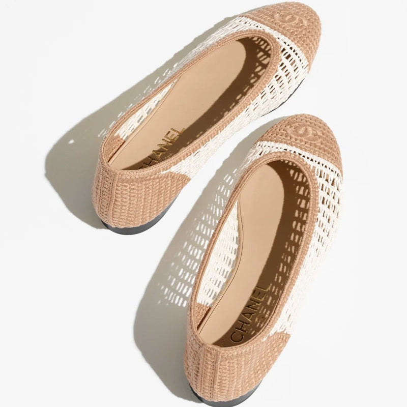 Chanel Ballet Flats Raffia White & Beige 4