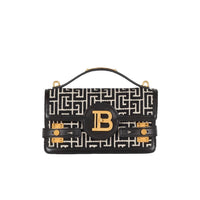 Balmain-Buzz Shoulder 24 Bag in Leather and PB Jacquard Canvas