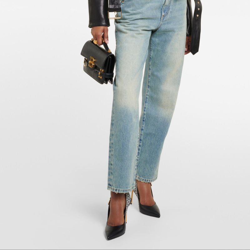 Balmain Ruby Monogram Leather Slingback Pumps 5