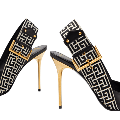 Balmain Ruby Monogram Leather Slingback Pumps - BEAUTY BAR