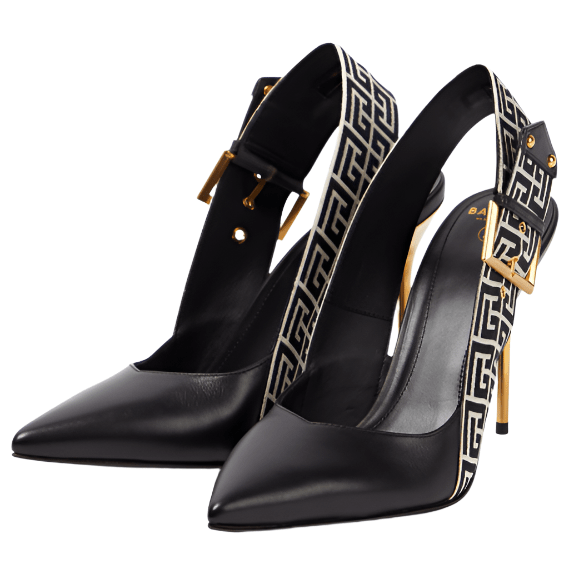 Balmain Ruby Monogram Leather Slingback Pumps 4