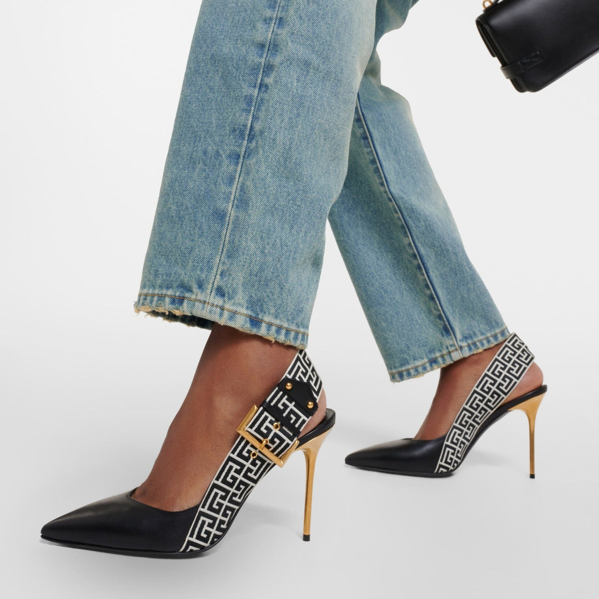 Balmain Ruby Monogram Leather Slingback Pumps 2