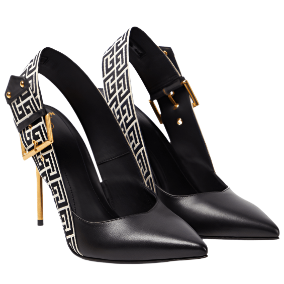 Balmain Ruby Monogram Leather Slingback Pumps 1