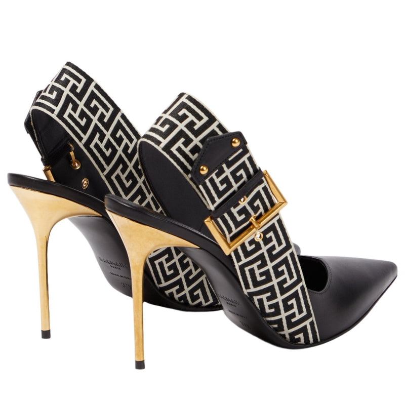 Balmain Ruby Monogram Leather Slingback Pumps 3