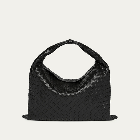 Bottega Large Hop Shoulder Bag Black Leather With Gold Hardware Stylish Everyday Essential - BEAUTY BAR