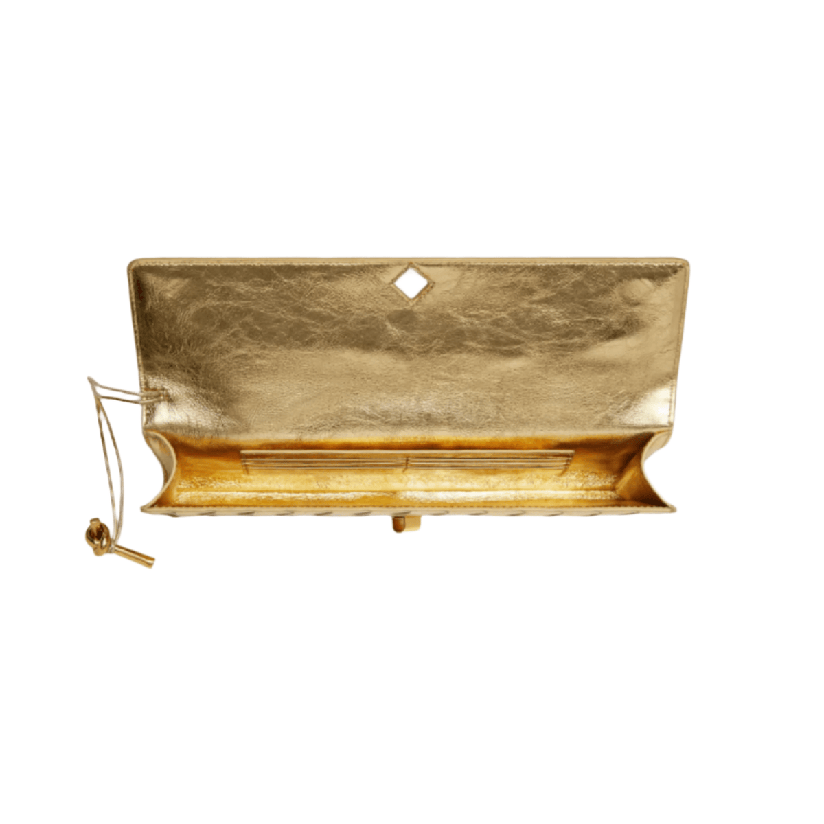 Bottega Veneta Andiamo Clutch Metallic Gold Leather With Knotted Strap 2