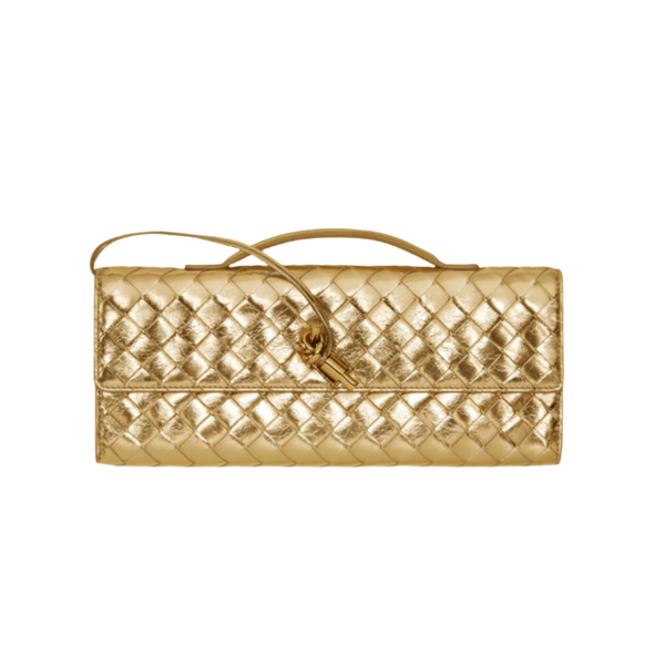 Bottega Veneta Andiamo Clutch Metallic Gold Leather With Knotted Strap