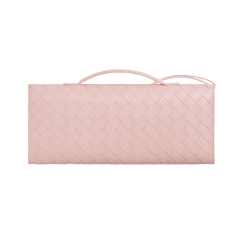 Bottega Veneta Andiamo Clutch Rose Pink Leather with Knotted Strap Feminine Italian Elegance - BEAUTY BAR