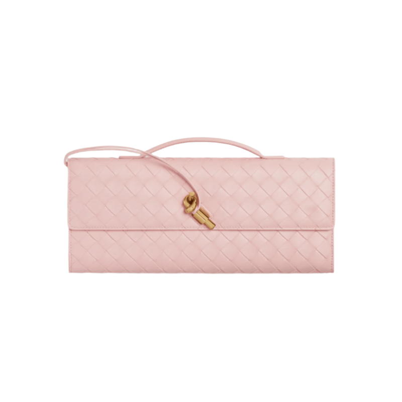 Bottega Veneta Andiamo Clutch Rose Pink Leather with Knotted Strap Feminine Italian Elegance