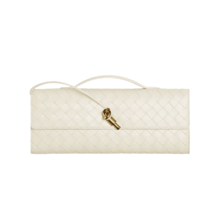 Bottega Veneta Andiamo Clutch Sea Salt Intrecciato Leather Modern Minimalism in Motion