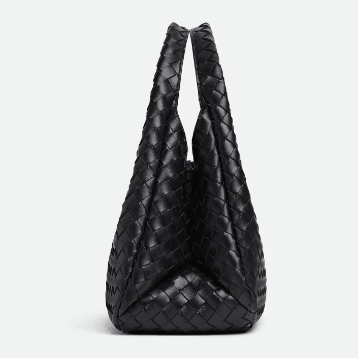 Bottega Veneta Campana Intrecciato Leather Shoulder Bag Medium Black 4