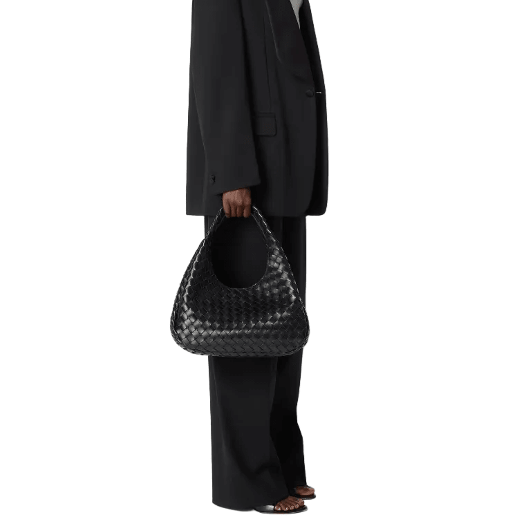 Bottega Veneta Campana Intrecciato Leather Shoulder Bag Medium Black 2