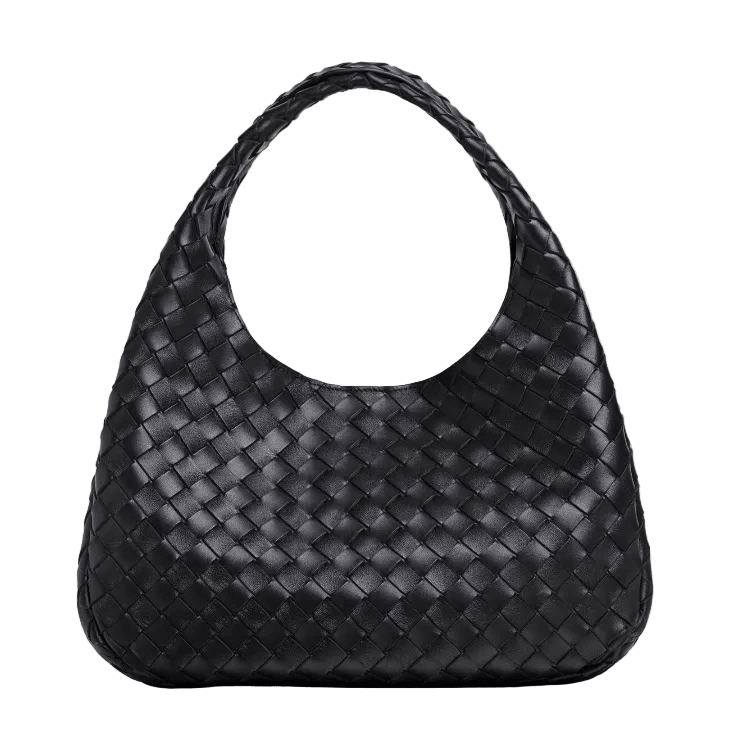 Bottega Veneta Campana Intrecciato Leather Shoulder Bag Medium Black 1
