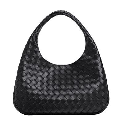 Bottega Veneta Campana Intrecciato Leather Shoulder Bag Medium Black