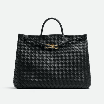 Bottega Veneta Large Andiamo Bag – Black Intrecciato Leather With Knotted Strap Modern Italian Luxury - BEAUTY BAR